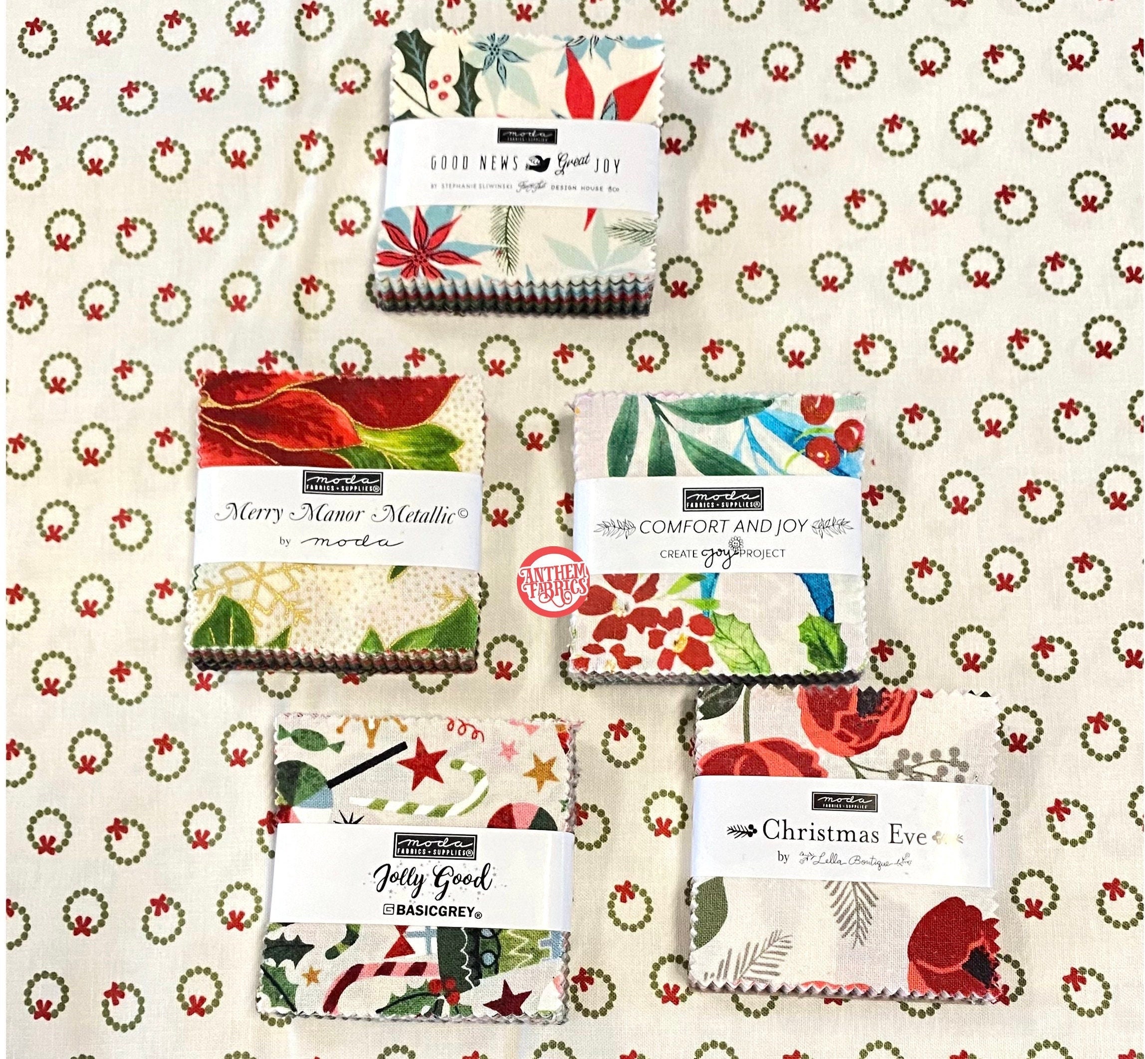 5 Packs Christmas MINI CHARM 2.5 fabric squares - 2023 Holiday Stocking  stuffer MODA assortment