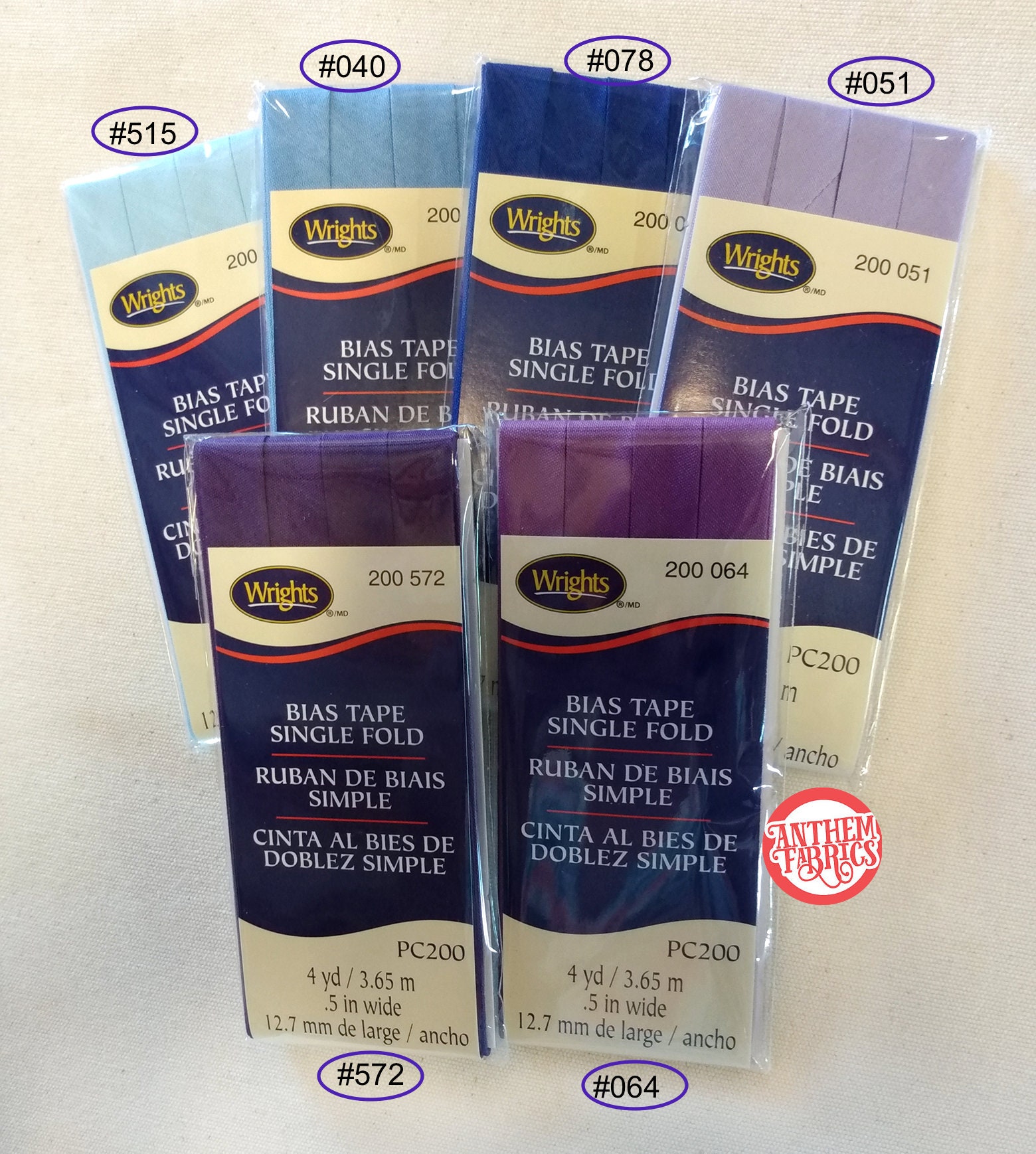 Wrights SF200 1/2” wide Bias Tape Single Fold 4 yards