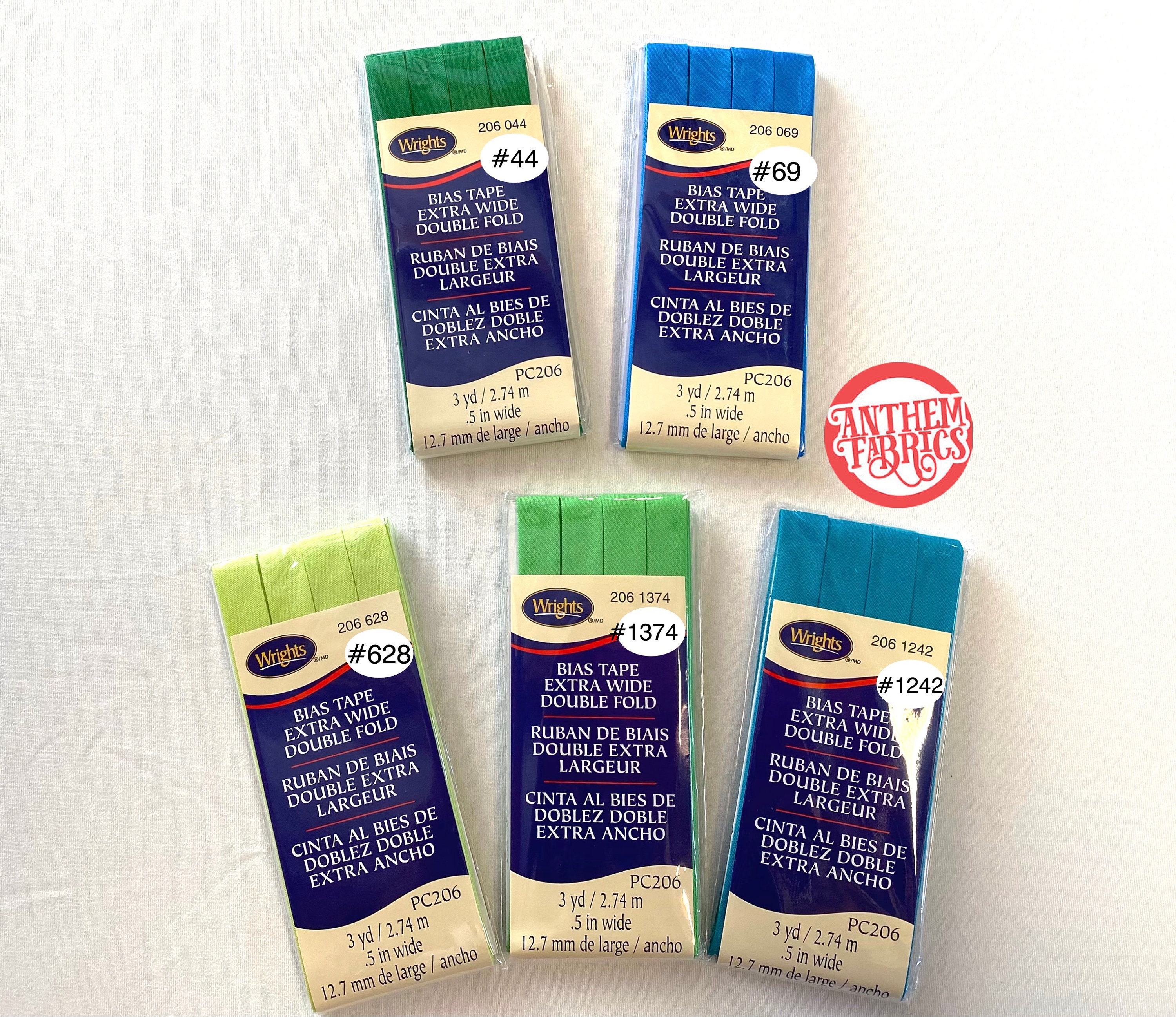 Wrights Bias Tape DOUBLE FOLD DF206 Extra Wide 1/2 inch , 3 yards