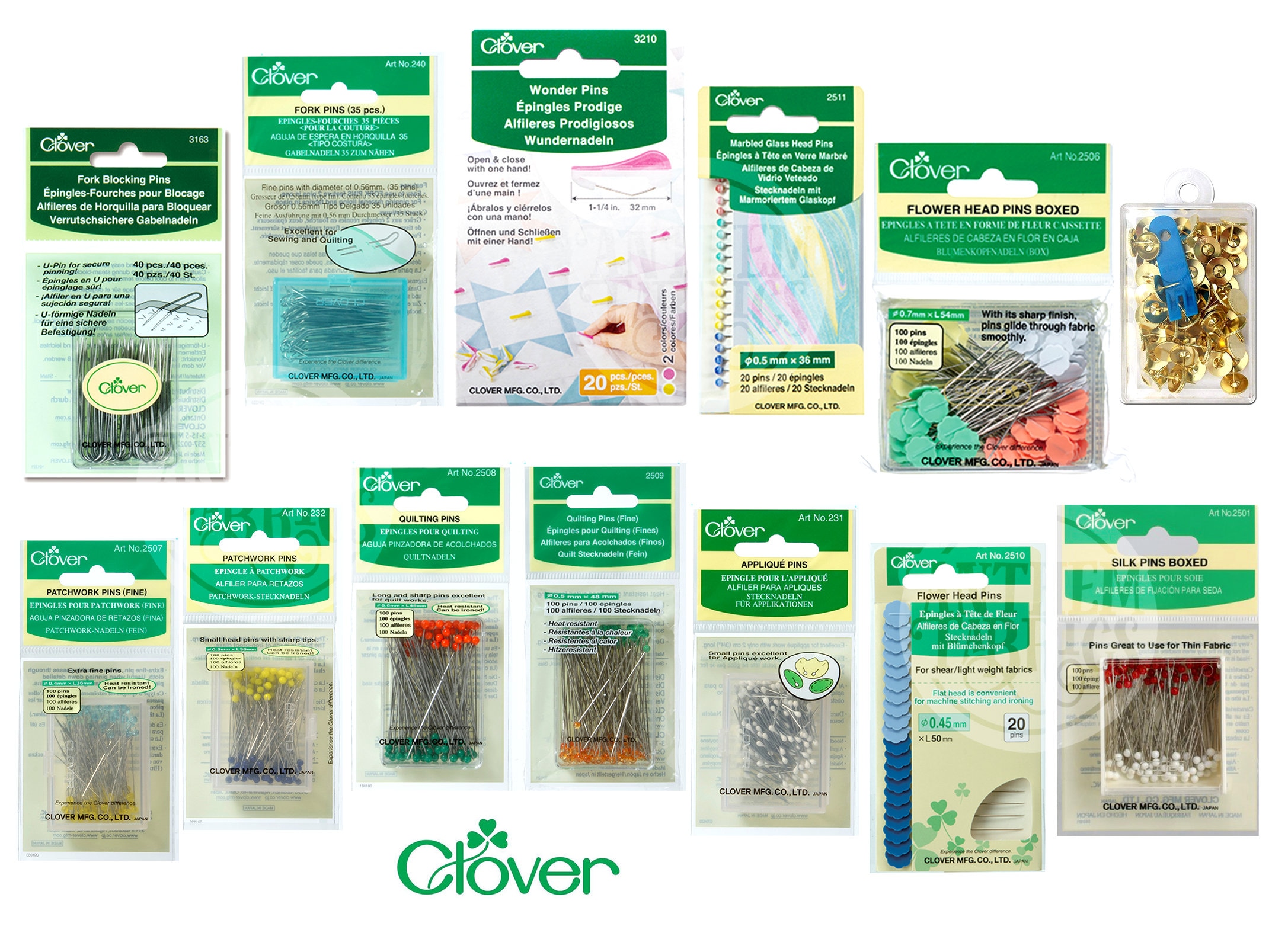 Sewing Pins by Clover Manufacturing Co. - Wonder Pins, applique, quilting,  patchwork, etc.