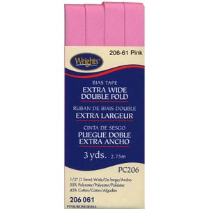 Wrights Bias Tape DF206 DOUBLE FOLD - Extra Wide 1/2 inch , 3 yards 061 PINK