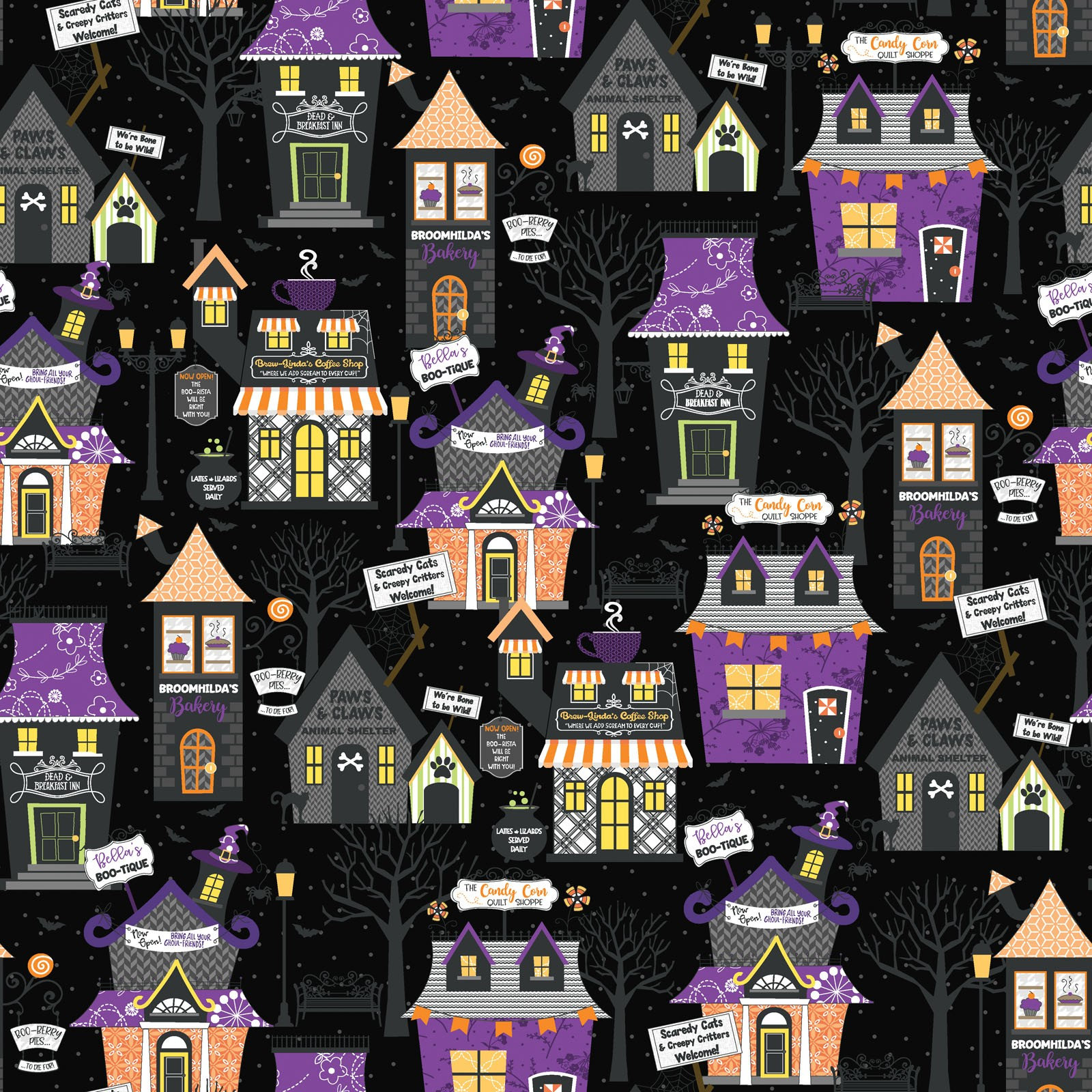 Hometown Halloween by Kim Christopherson of KimberBell, Quilting Fabric  Squares Pack, 42 pieces