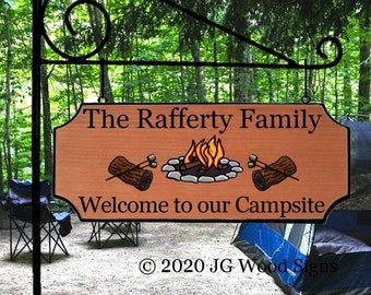 Wooden Campsite Name Camping Sign Campfire Log Marshmallow Custom RV Sign Sign Holder Option Personalized RV Sign JGWoodSigns Etsy Rafferty