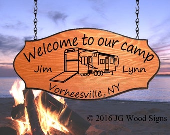 Custom Carved Camp Wooden Name Sign w RV Holder Etsy Wood Sign Toyhauler Toy Haul Personalized Camping Sign JGWoodSigns   JimLynn