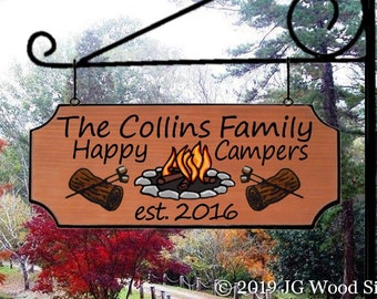 Wooden Campsite Name Camping Sign Campfire Log Marshmallow Custom RV Sign w Sign Holder Option Personalized RV Sign JGWoodSigns Etsy Collins