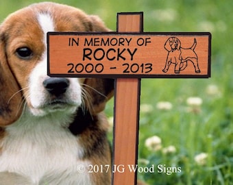 Wooden Dog Cross Etsy Pet Marker Memorial Cross -  Dog w/ dog breed graphic - Custom Carved Wood Sign - Cedar Rocky