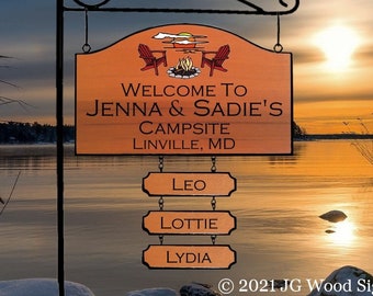 Personalized Wood Name Camping Sign Etsy Campfire Chairs 3 add on signs Custom Carved Family Personalized Campsite Dad Gift JennaSadie 14