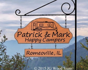 Custom RV Carved Camp Signs Etsy - Family Name Sign - w Sign Holder Option JG Wood Signs Campsite Camping Name Sign PatrickMark
