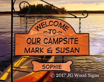 Name Camp Sign RV Cedar Sign Etsy Personalized Sign Outdoor Sign w one dog bone w Sign Holder Option JG Wood Signs MarkSusan