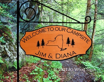 Personalized Family Name Carved Camping Sign Etsy State Outline Sign with RV Sign Holder Option JG Wood Signs JimDiana