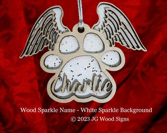 Dog Paw Print Angel Wings Christmas Ornament Gift Etsy Layered Wood JGWoodSigns Charlie-B7