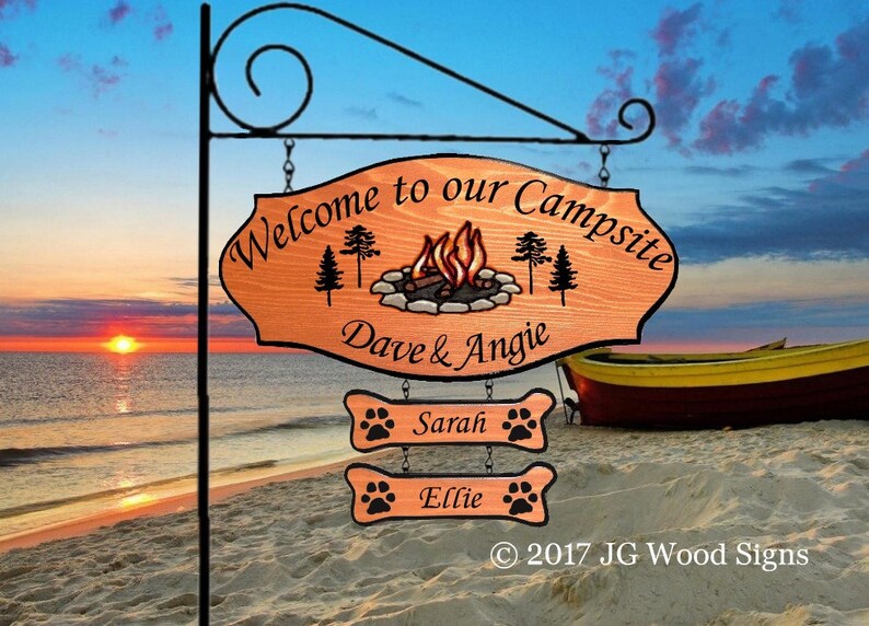 Custom Wooden Outdoor Etsy Camping Name Signs W/ 2 Dog Bone Etsy