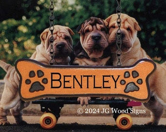 Outdoor Personalized Pet Wooden Dog Name DOUBLE SIDED Dog bone with Pawprints JG Wood Signs Etsy Carved Camping Sign Bentley