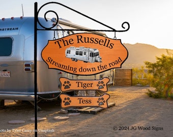 Outdoor Family RV Name Sign Etsy Uv Printed Rv with addon options Camping Sign RV Camper Sign Holder JGWoodSigns Russell