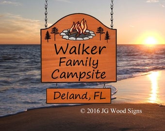 Personalized Family Name Sign Campfire Pine RV JGWoodSigns Walker