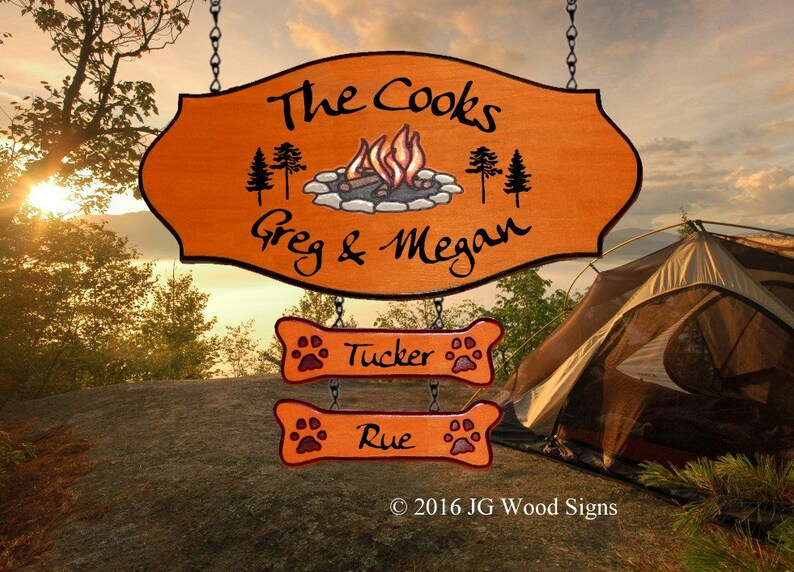 Custom Wooden Outdoor Etsy Camping Name Signs W/ 2 Dog Bone Etsy
