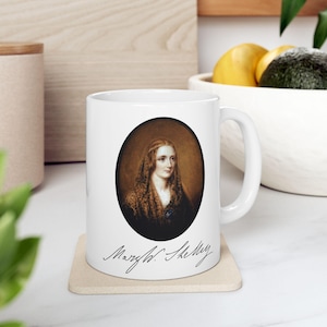 Mary Shelley Literary Mug - Gothic Author Gift, Vintage Design, Coffee & Tea Cup for Book Lovers, Horror Novel Enthusiasts