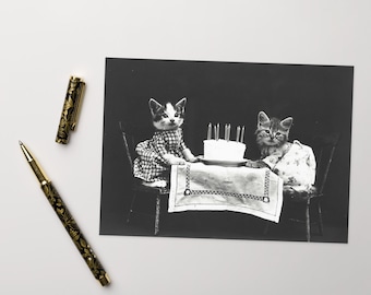 Vintage Grußkarte mit Kätzchen zum Geburtstag: Feline Feier