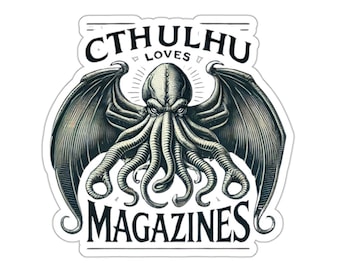 Cthulhu Loves Magazines Sticker - Funny Lovecraft Vinyl Decal - Horror Fan Sticker - Geeky Eldritch Design