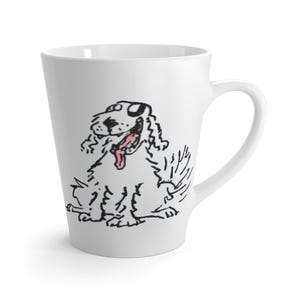Taza de café con leche Happy Puppy Doodle de George Booth – Arte de dibujos animados único – Taza de café de inspiración vintage – Regalo perfecto para los amantes de los perros