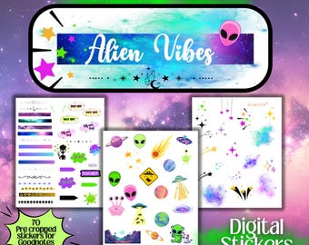 Alien vibe, digital stickers , Goodnotes , iPad, digital planner, digital planning, sticker sheets, planner ,