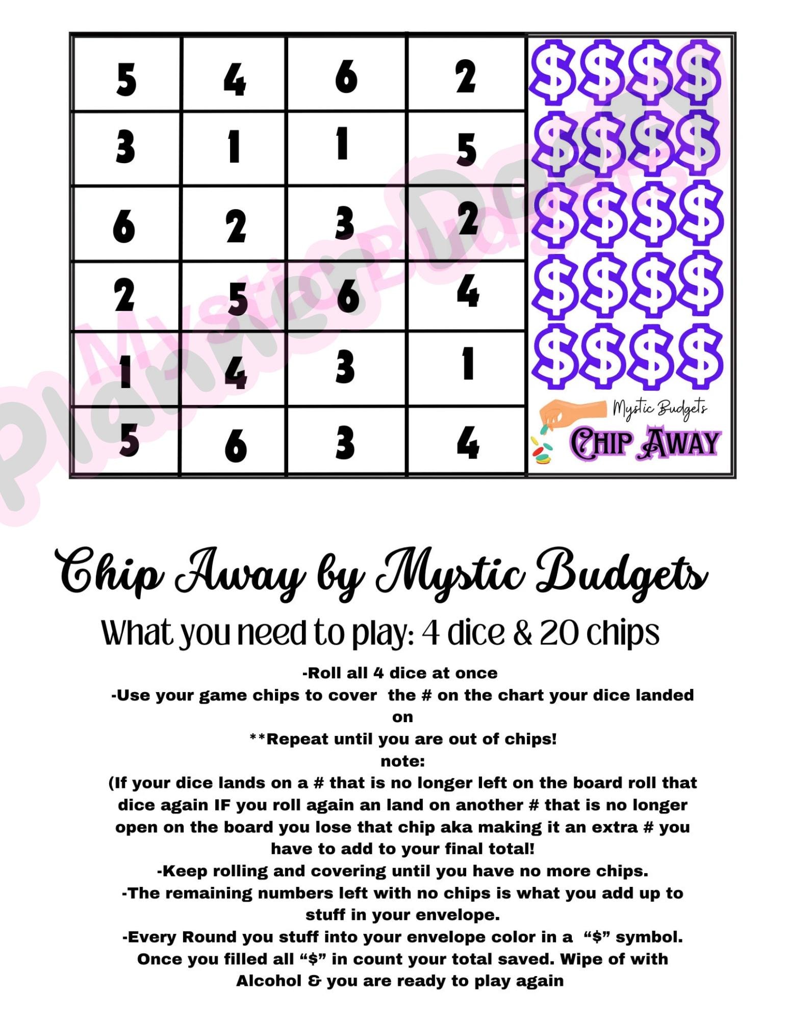 Chip Away printable version, As seen on my YouTube channel: Mystic Budgets