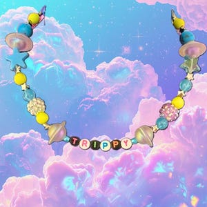 Handmade Custom Trippy Beaded Necklace | Y2K Space | Psychedelic Candy | Alien Planet Necklace | Colorful Jewelry