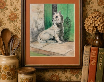 Original Signed Framed Art Sketch Westie Terrier Portrait/ Victorian Style Canine Study/ West Highland White Terrier Drawing/Dog Wall Art