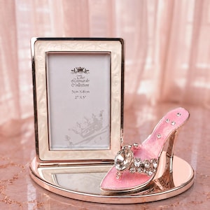 Leonardo Collection Miniature Pink High Heel Shoe Photo Frame / Crystal Rhinestone Pearlescent Enamel /Glamour Vanity Decor