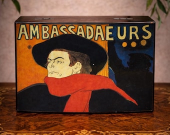 Vintage Lacquered Trinket Box Featuring Henri de Toulouse-Lautrec’s 1892 “Ambassadeurs” Poster | French Belle Époque Art Nouveau Decor