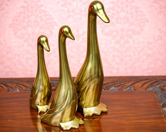 Vintage Laiton Oiseau Cygnes Figurines/Statues Animaux de la ferme Laiton Décor Cottagecore