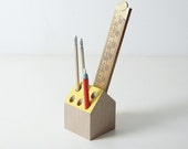 Yellow pencil holder, Desk organizer, Wooden desk tidy, Home office, Fathers day gift, Work space, Wooden pencil holder, Pen pot