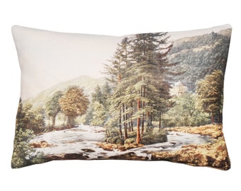 Linen cushion cover, Autumn decor, decorative cushion, Creek scenery design