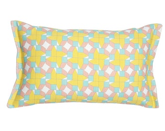 Geometric throw pillow yellow, grey and blue 22x13 – geometric decorative pillow for your geometric decor, decorative cushion