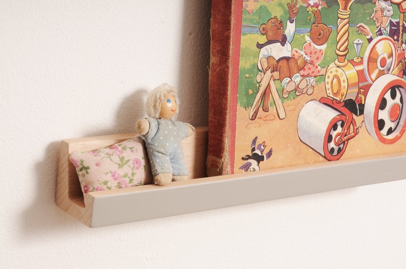 Display wall shelves, handmade in beech wood, neutral colours image 4
