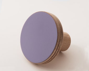 Wooden colourful knob, for cabinets, kitchen cupboard doors, lilac