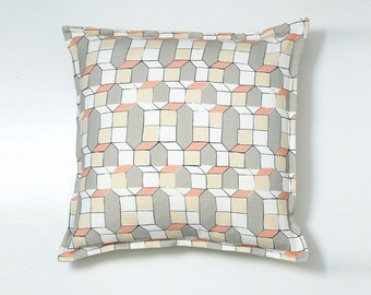 Geometric Print Pillow Cover 20x20 in Soft Grey, Pale Yellow and Coral for your Geometric Decor