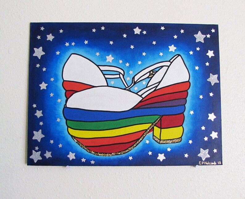 Rainbow Platform Shoe with Stars original painting image 3