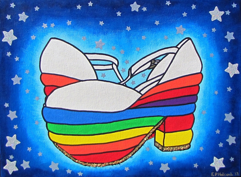 Rainbow Platform Shoe with Stars original painting image 1