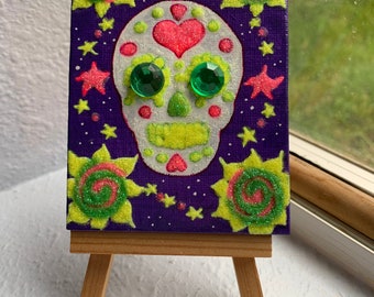 Hearts and stars sugar skull original painting