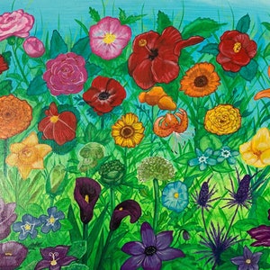 Original painting rainbow flowers