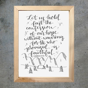 Hebreeën 10:23 (fysieke afdruk) - handgeschreven bijbelvers, bemoedigend christelijk cadeau, inspirerende muurkunst, christelijk interieur