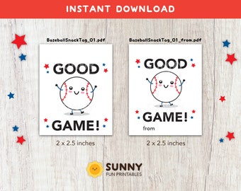 Printable Baseball Snack Tag | Team Snack Tag | Gift Tag | Good Game! Message | Digital File | Instant Download PDF