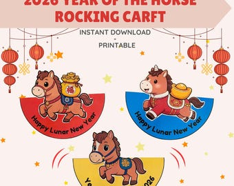 Lunar New Year Horse Rocking Craft, Printable Template (Instant Download)