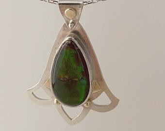 One of a kind ammonite pendant with 18kt gold