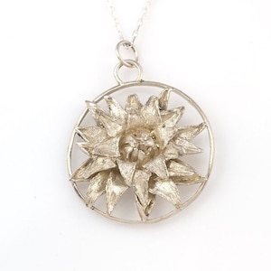 Sterling Silver Hand-engraved Chrysanthemum Flower Pendant: November Birthday Flower