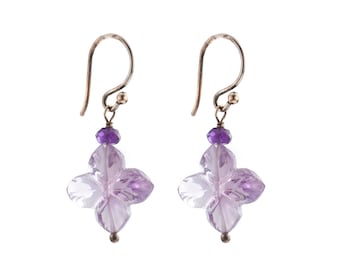 Carved Amethyst Flower Earrings with Sterling Silver