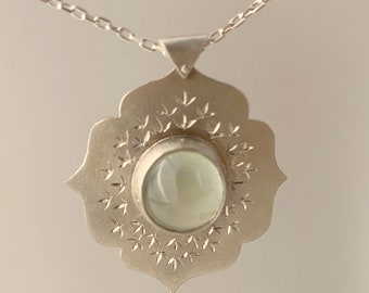 Phrenite hand engraved pendant