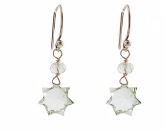 Green Amethyst Star earrings with Sterling Silver