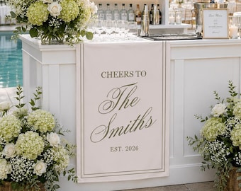 Custom Unique Timeless  Wedding Welcome Sign, Fabric Bar Menu Banner, Linen Cotton, Personalized Name Date, Romantic Ceremony Gift